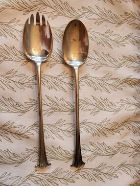 Vintage Silver Plate Salad Server Fork & Spoon Set
